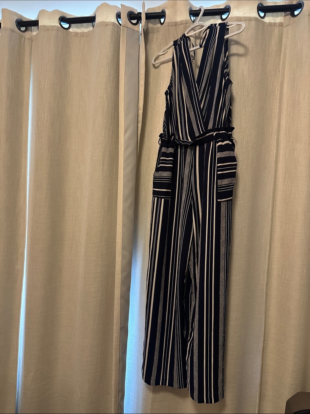 Striped navy and White V-Neck Jumpsuit